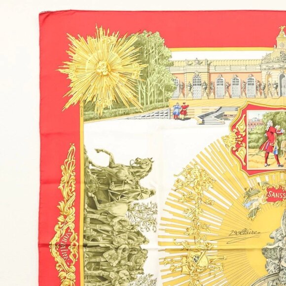 HERMES Carre 90 Scarf ""SANSSOUCY"" Silk Red Auth hk2695 - Picture 2 of 14